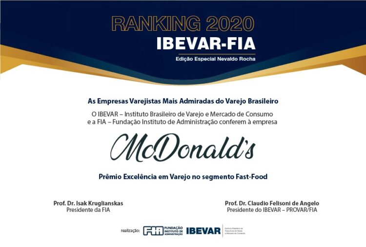 [Brasil] McDonald’s é a empresa mais admirada do setor rápido de alimentação no Brasil