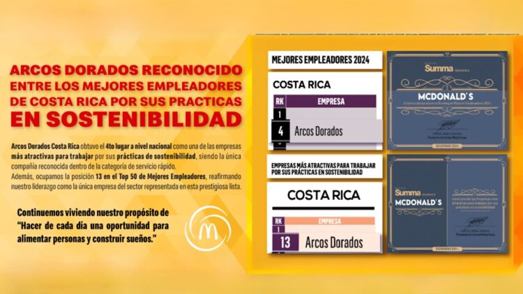 [Costa Rica] Arcos Dorados: 4to lugar a nivel nacional entre las empresas más atractivas para trabajar por sus prácticas de sostenibilidad