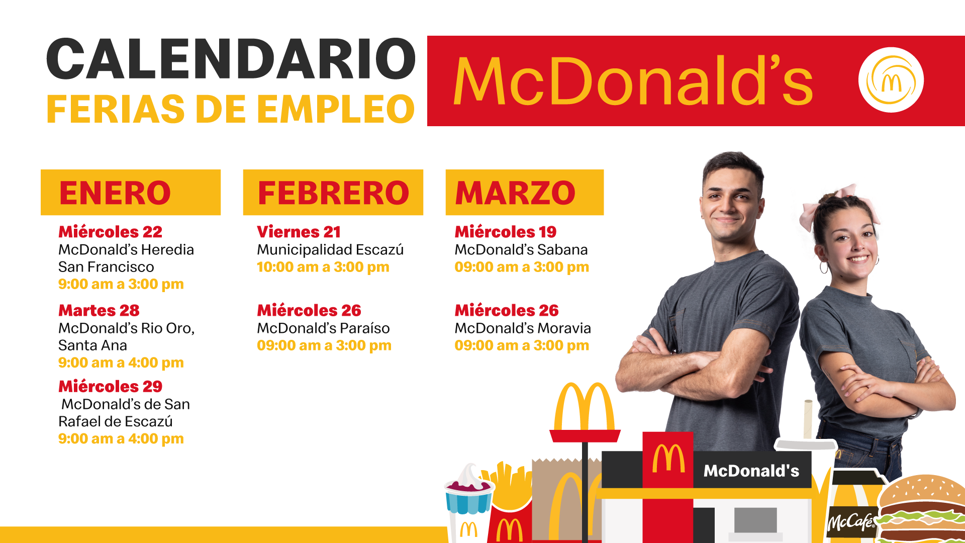 [Costa Rica] McDonald’s anuncia las ferias de empleo del primer trimestre 2025